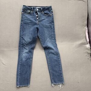 Levi's Wedgie Skinny Jeans Womens 27 Blue High Rise Button Fly Raw Hem Stretch